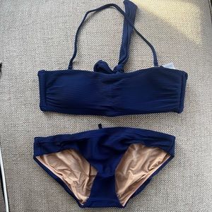 Brand new, still in shipping package, J. Crew blue tie-back bandeau bikini
